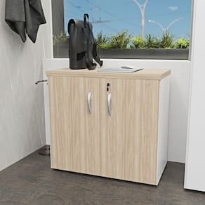 Armário para Escritório Multiuso Baixo Fechado 2 Portas 80cm Carvalho/Branco