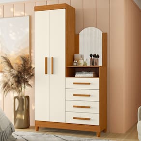 Guarda-roupa Cômoda 2 Portas e 4 Gavetas com Espelho New Capri Cinamomo / Off White