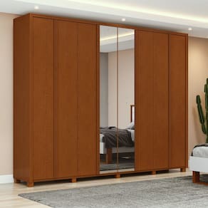 Guarda-roupa 8 Portas 6 Gavetas 100% Mdf com Espelho e Pés Ergon Marrom
