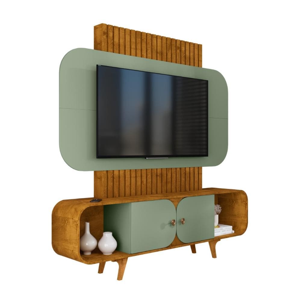 Rack com Painel Home Embaú Estante Para Tv 75" Naturalle Pistache Bechara