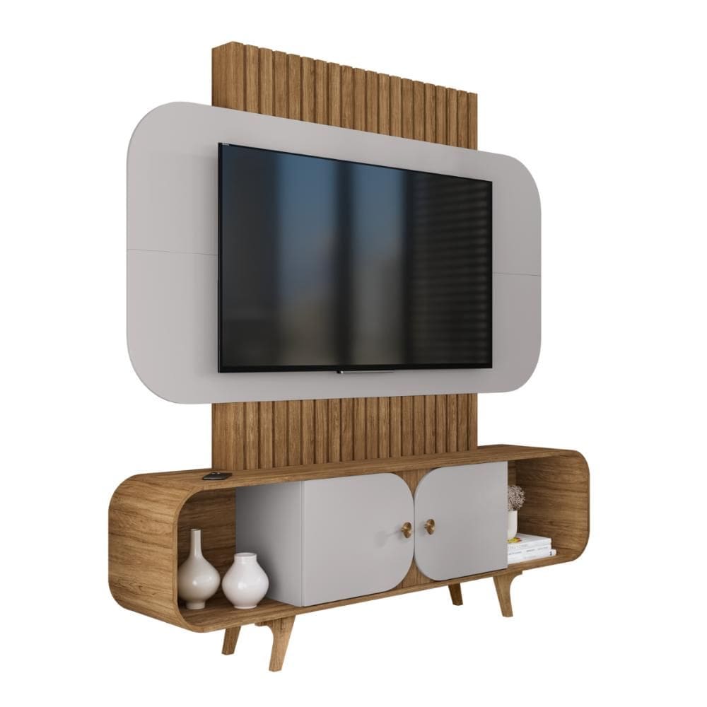 Rack com Painel Home Embaú Estante Para Tv 75" Cinamomo Off White Bechara