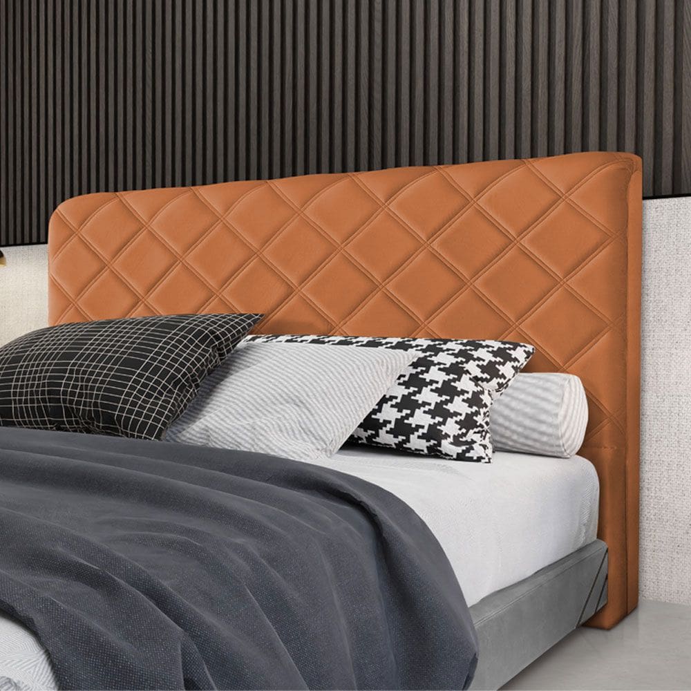 Cabeceira Cama Box Casal 1,40m Estofada Capri Veludo Terracota