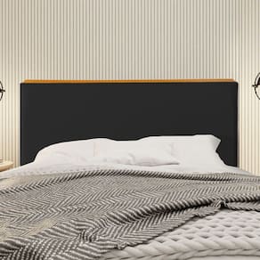 Cabeceira Cama Box King 1,93m Estofada Detalhe em Madeira Java Veludo Preto