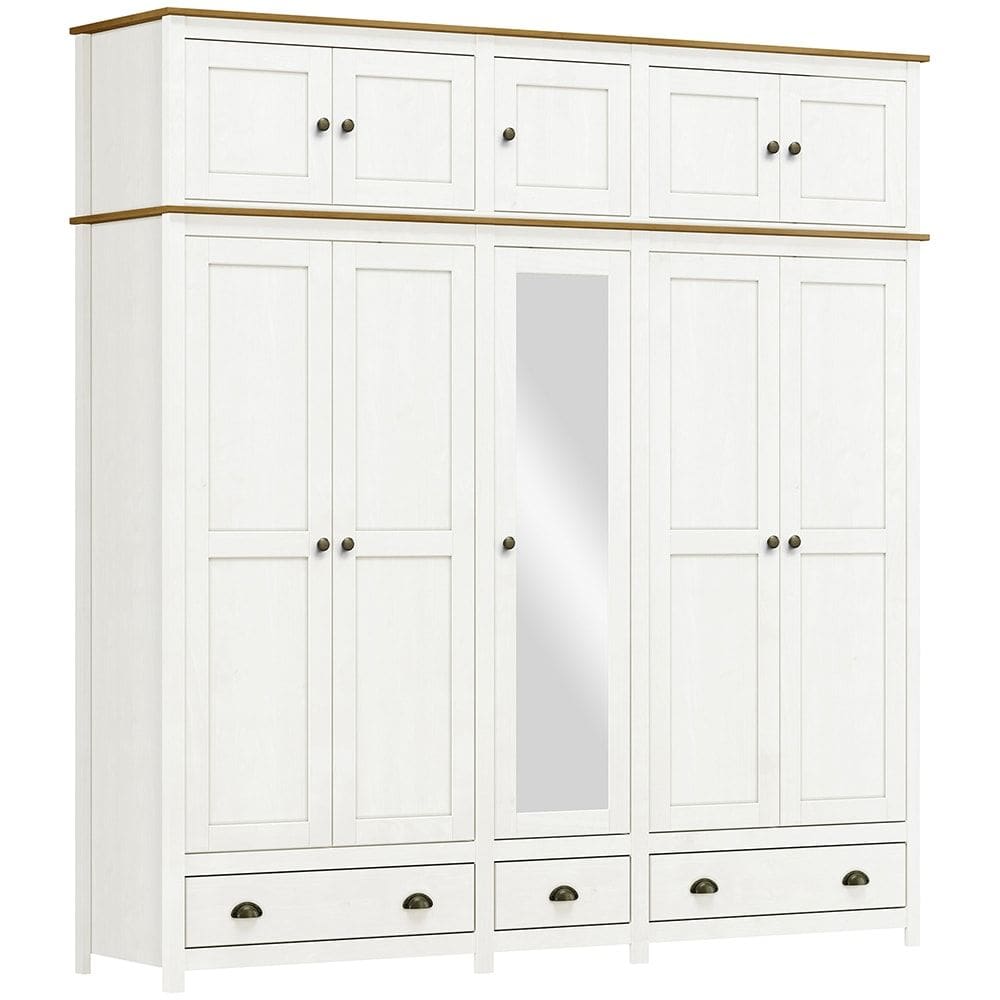 Guarda Roupa 10P 3G Espelho Madeira Maciça 220 cm 9139 Branco Freijo Milani Store