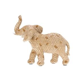 Escultura Decorativa Elefante em Poliresina C/Acabamento Artificial de Palha 15x19cm Mart
