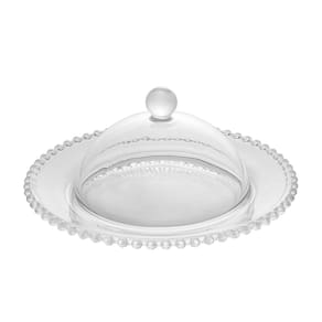 Prato C/Tampa de Cristal para Queijo Pearl Bolinha Transparente 20x9cm Wolff