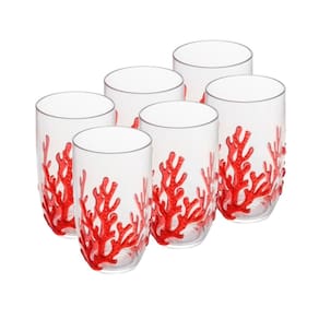 Conjunto 6 Copos Altos de Acrílico Coral Vermelho 650ml Wolff