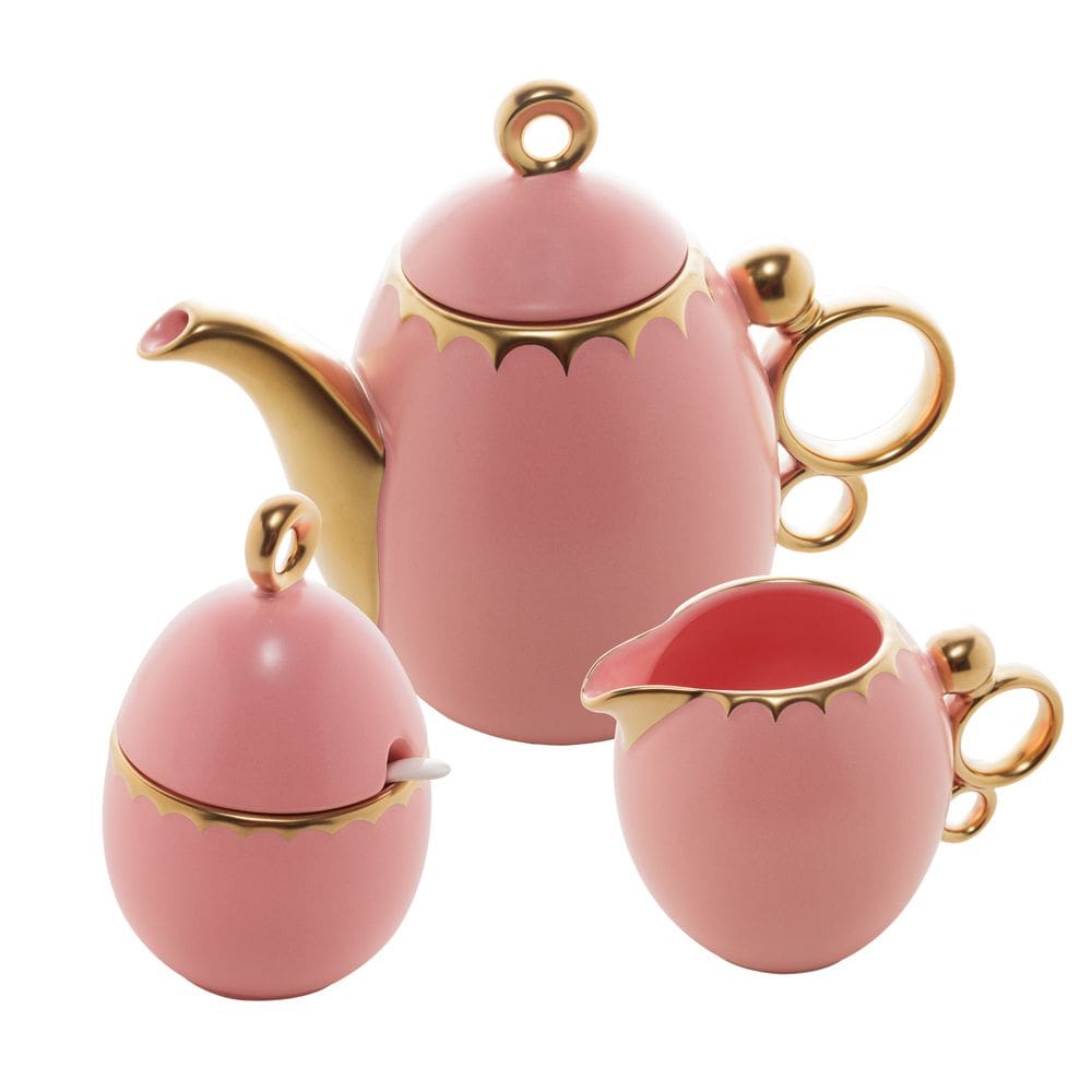 Cj Para Café/Chá de Porcelana EGG Rosa/Dourado 3 Peças Wolff