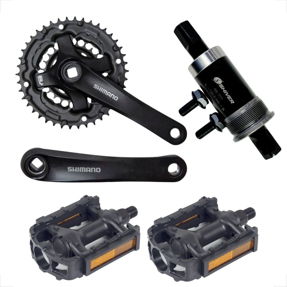 Kit Pedivela Shimano Tourney Ty300 3 Coroas Movimento Central 42 34 24 Dentes Shiver 122,5Mm Pedal