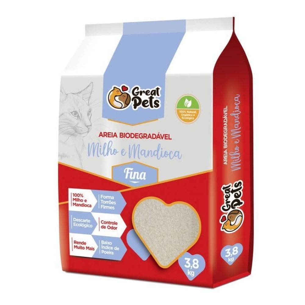 Areia Biodegradável de Milho Mandioca 3,8Kg Fina Great Pets