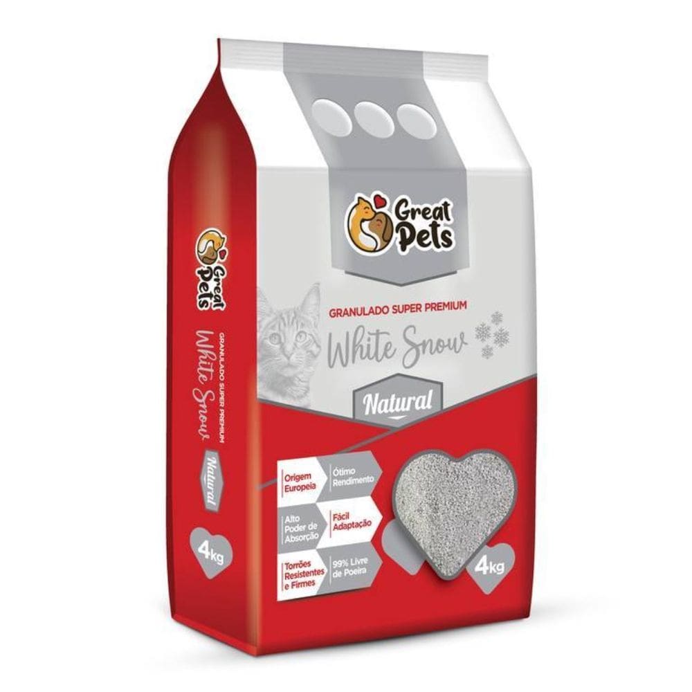 Areia Granulado Higiênico Para Gato White Snow Natural 4kg