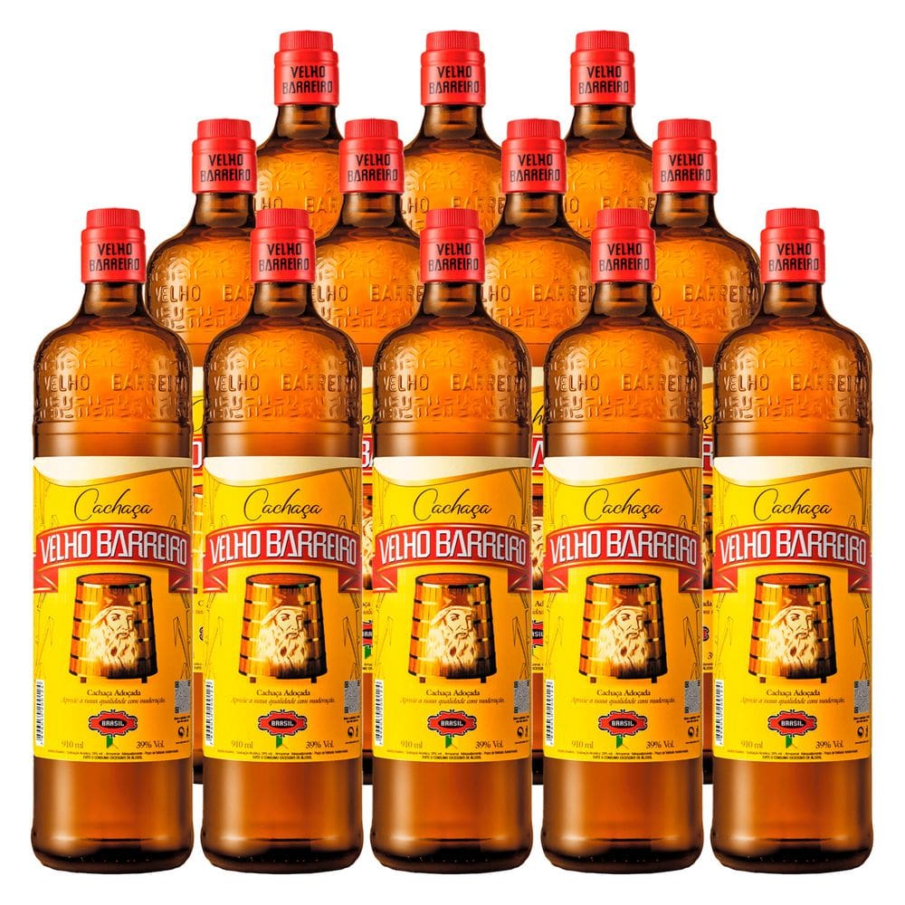 Cachaça Adoçada Velho Barreiro 910ml 12 Unidades
