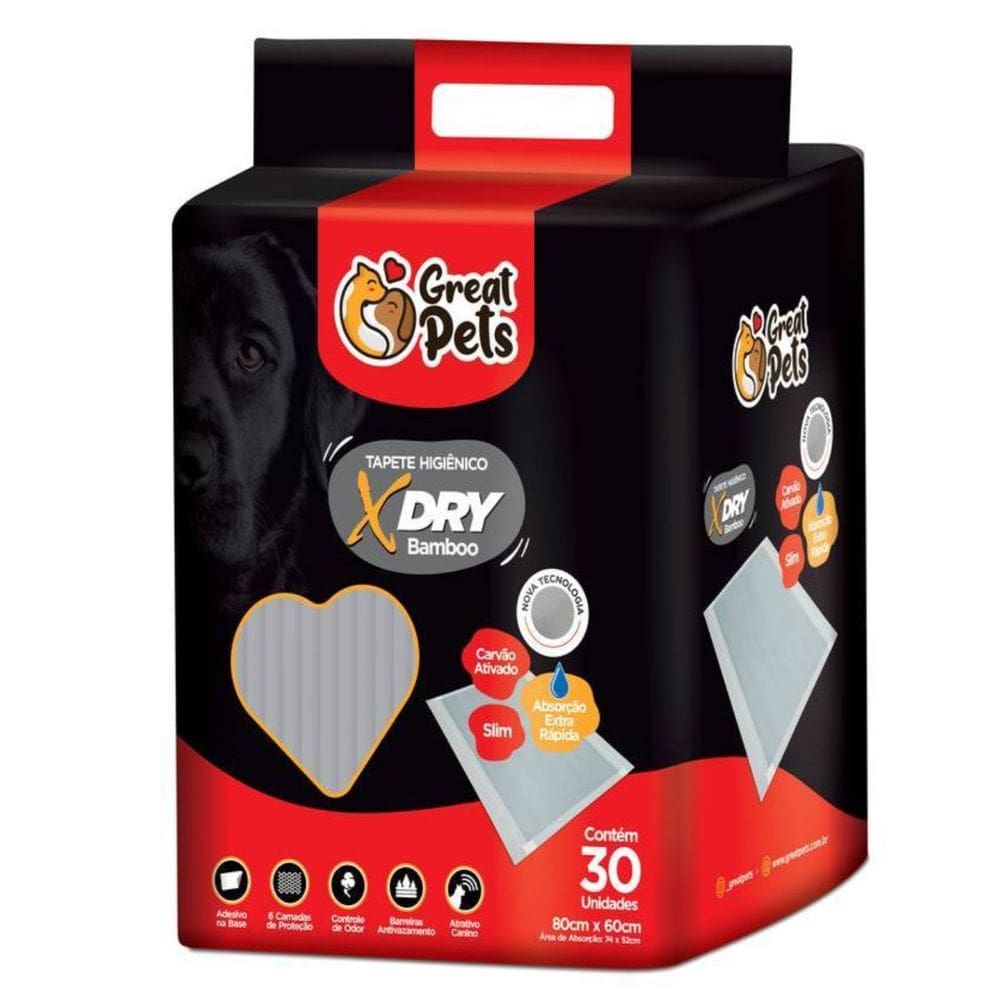 Tapete Higiênico X-Dry Carvão Ativado 80X60 Great Pets 30un