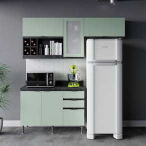 Cozinha Compacta Orquídea CZ1202 180cm 03 Peças 05 Portas 03 Gavetas com Divisor de Talheres Mármore Lunar Verde Mar Tecnomobili