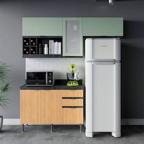 Cozinha Compacta Orquídea CZ1202 180cm 03 Peças 05 Portas 03 Gavetas com Divisor de Talheres Mármore Lunar Freijó Verde Mar Tecnomobili