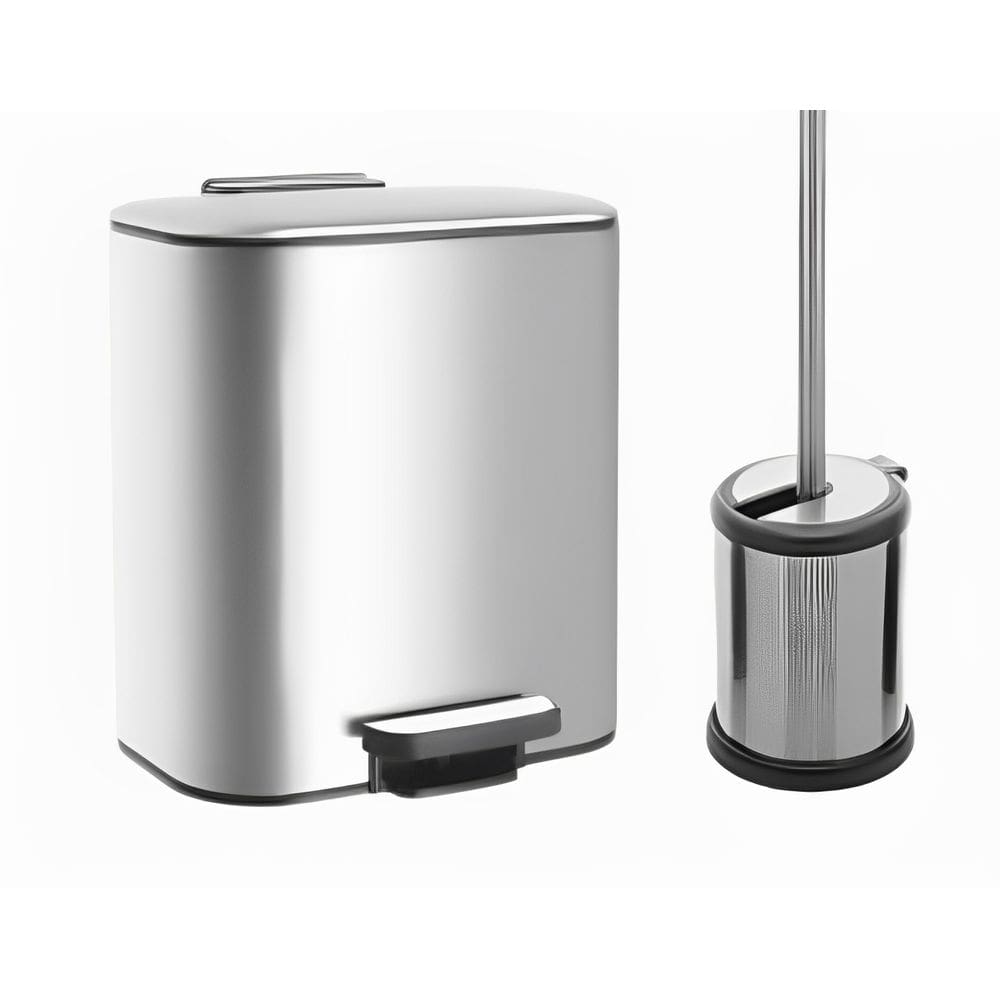 Escova Sanitaria Vassoura Limpeza Privada E Lixeira Cesto Lixo Banheiro Inox Com Pedal