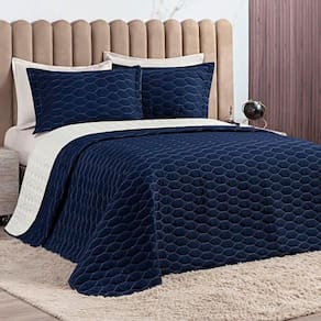 Cobre Leito Queen Dallas Micropercal 200 Fios Dupla Face 3 Peças - Azul Marinho