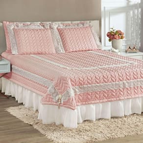 Colcha Queen Romantica Micropercal 200 Fios 5 Peças - Rosê