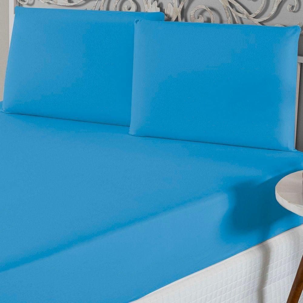 Jogo De Lençol Queen Malha 100% Algodão 3 Peças - Turquesa