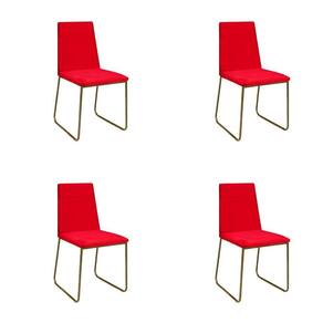Kit 4 Cadeiras De Jantar Cozinha Industrial Lexa Veludo Élpis Móveis Vermelho Dourada