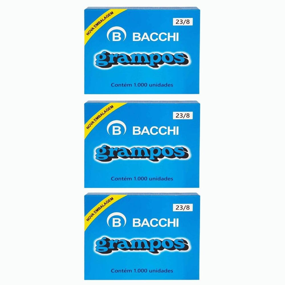 Kit 03 Grampos para Grampeador 23/8 Galvanizado 1000 Unidades Bacchi