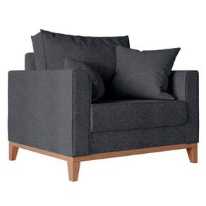 Poltrona Beny Com Pés E Base De Madeira Élpis Móveis Linho Grafite