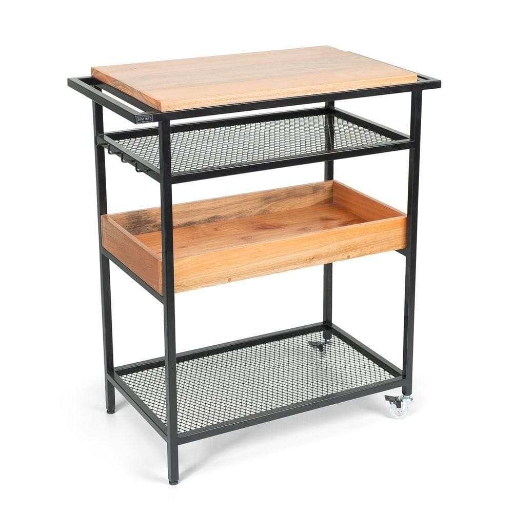 Carrinho Auxiliar Para Churrasco Estilo Industrial Com Tampo Em Eucalipto