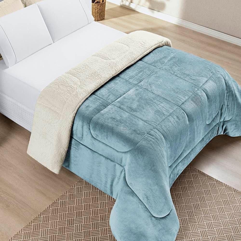 Edredom King Coberdrom Sherpa/mantinha Everest 1 Peça - Quartzo Azul