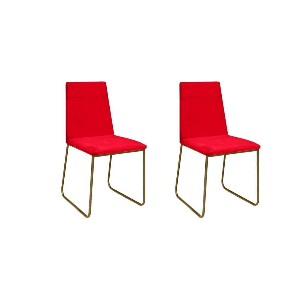 Kit 2 Cadeiras De Jantar Cozinha Industrial Lexa Veludo Élpis Móveis Vermelho Dourada