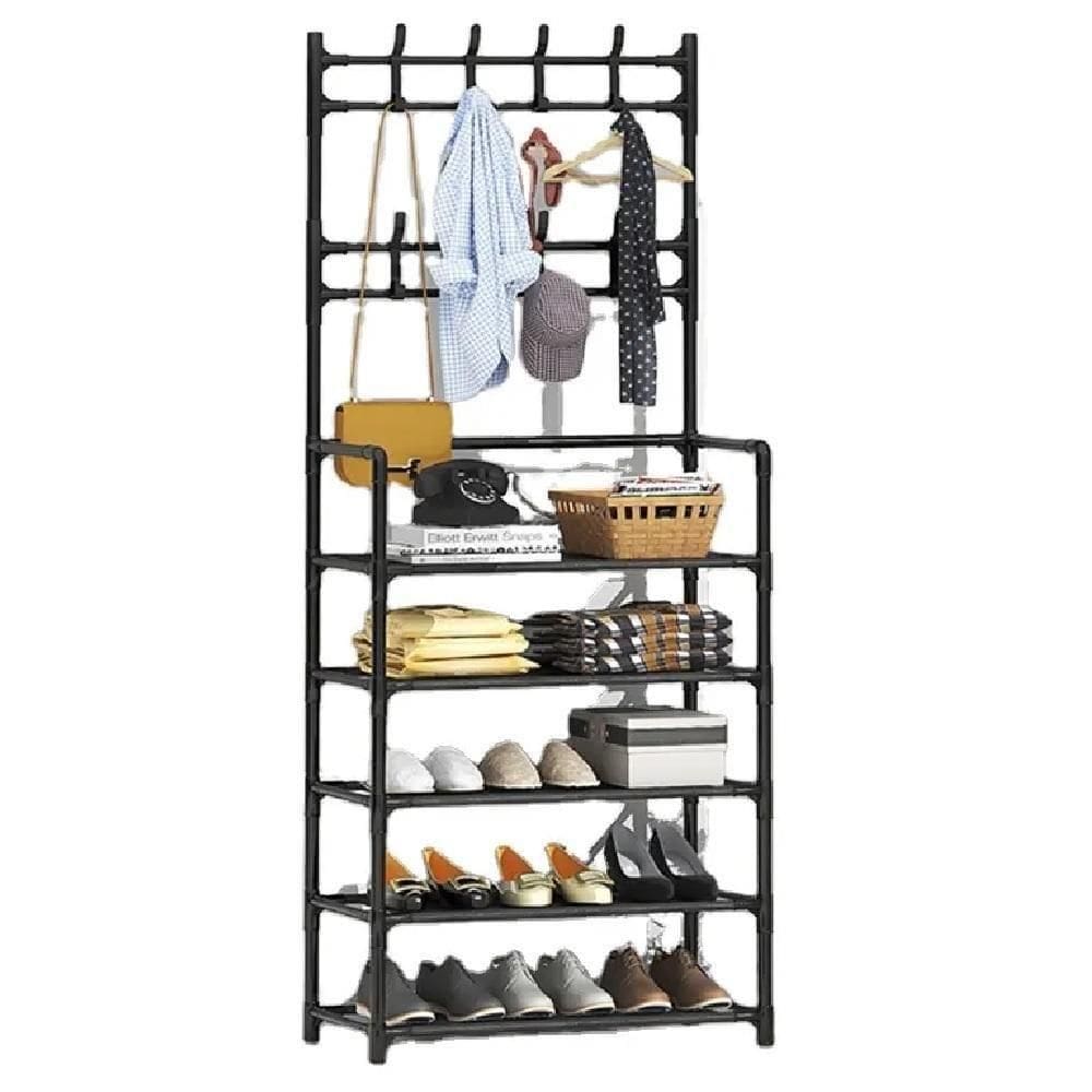 Estante 5 Prateleiras Arara Guarda Roupa Organizador Sapateira Cabideiro Gancho Rack Bolsa Brinquedos Sapatos