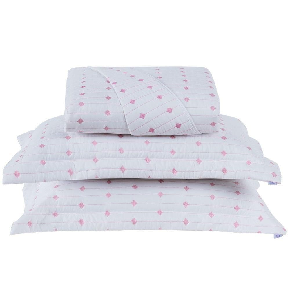 Cobre Leito King Decor Bordado 200 Fios 3 Peças - Branco-pink