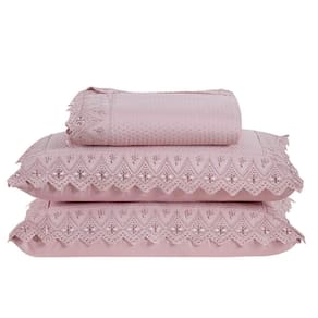 Colcha Queen Home Madrid Com Bordado Inglês 300 Fios 3 Peças - Rose