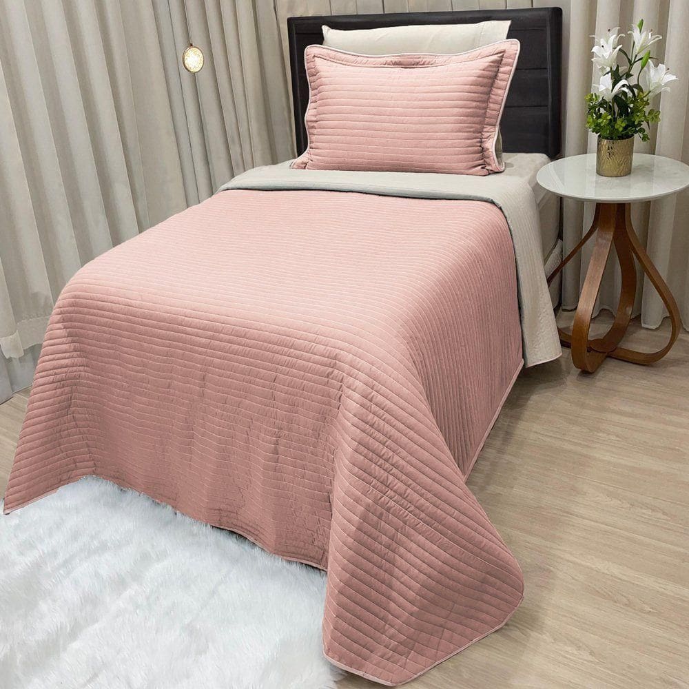 Cobre Leito Solteiro Dual Micropercal 200 Fios Dupla Face 2 Peças - Rose