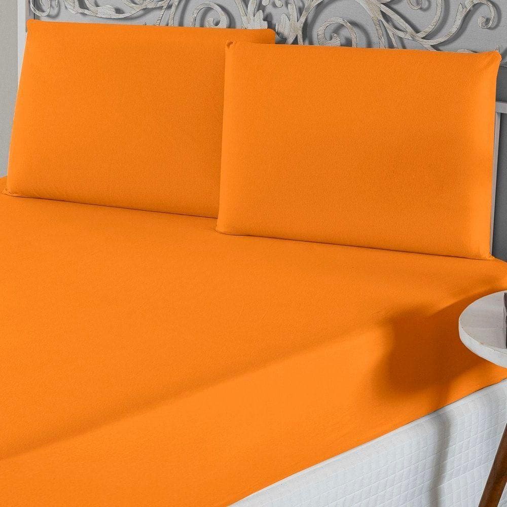 Jogo De Lençol Queen Malha 100% Algodão 3 Peças - Laranja