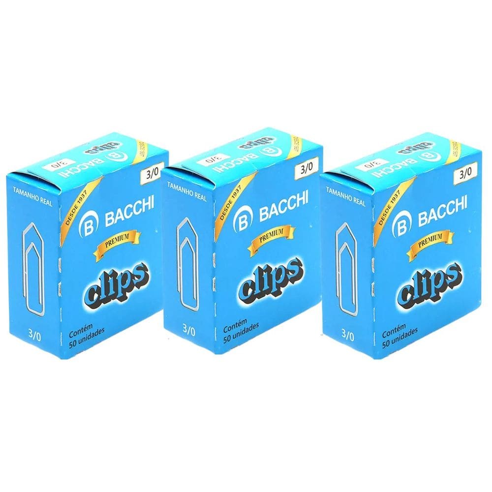 Kit 03 Clips Galvanizado Aço 3/0 Bacchi Caixa com 50 Unidades