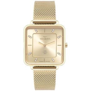 Relogio Technos Feminino Dourado Quadrado Safira Gl22Ai/1X