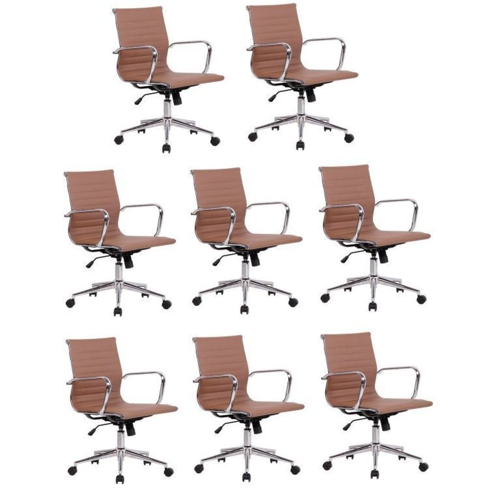 Conjunto 8 Cadeiras de Escritório Presidente Giratória Sevilha Baixa Marrom Escuro