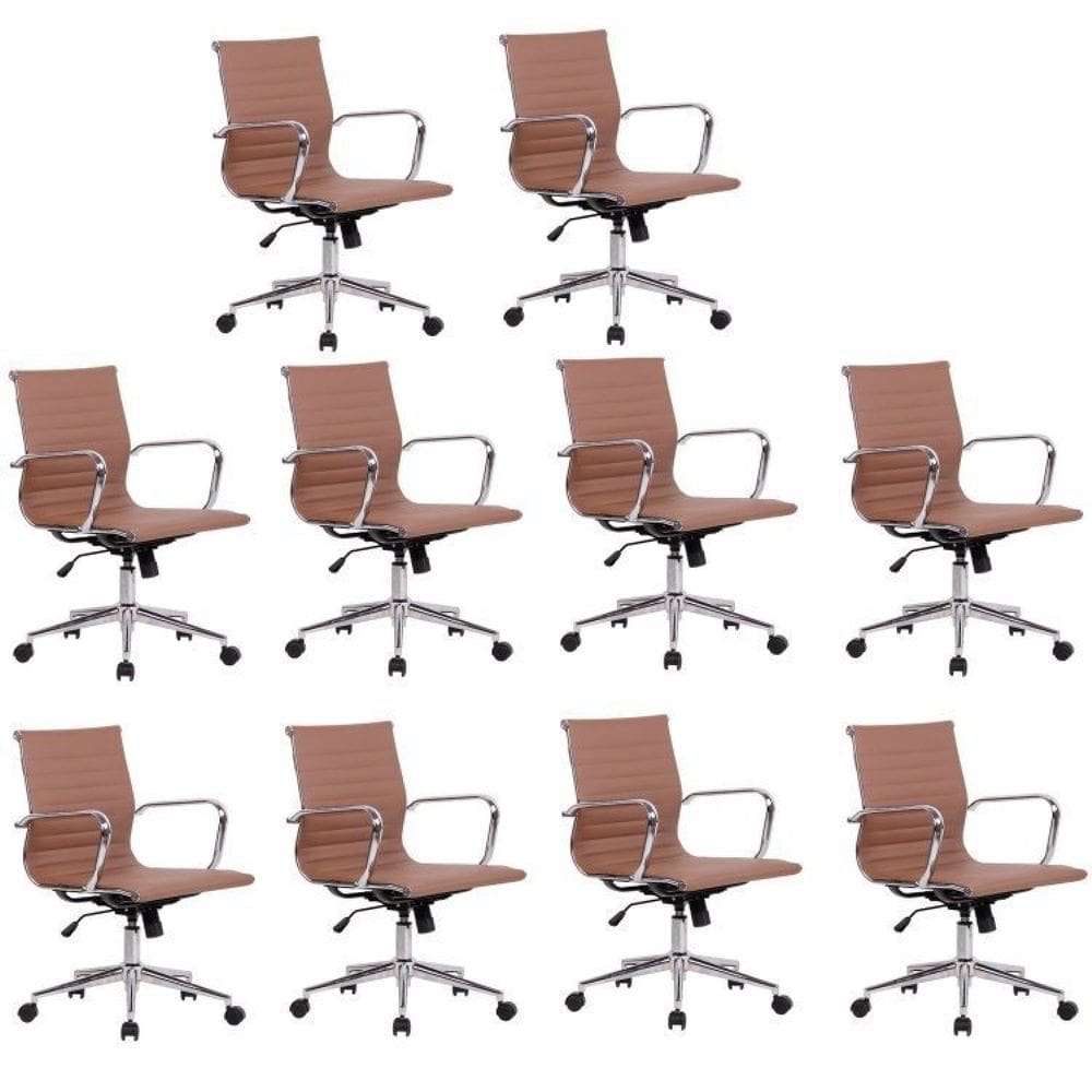 Conjunto 10 Cadeiras de Escritório Presidente Giratória Sevilha Baixa Marrom Escuro
