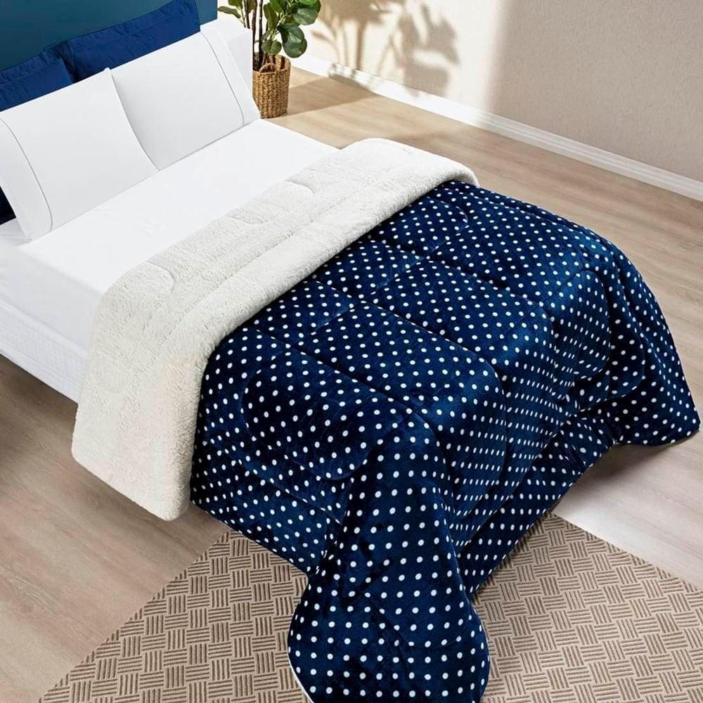 Edredom King Coberdrom Sherpa/mantinha Petit Poa 1 Peça - Marinho