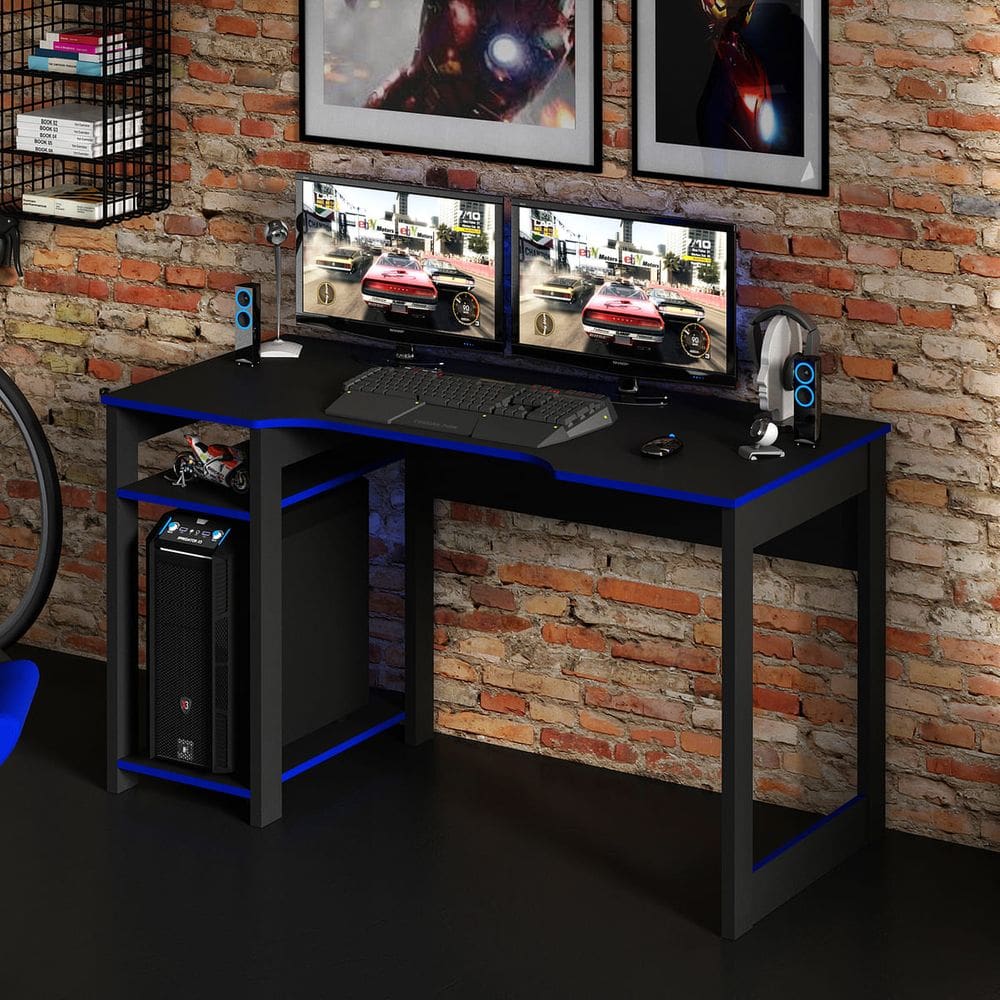 Mesa para Computador Gamer 136x75cm ME4152 Preto Azul