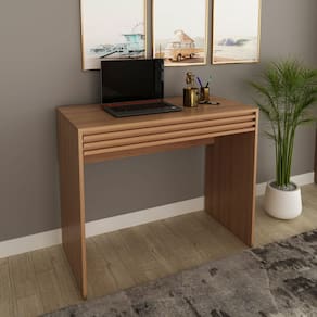 Mesa de Estudo com Gaveta Ripado 90x74cm ME4173 Amêndoa