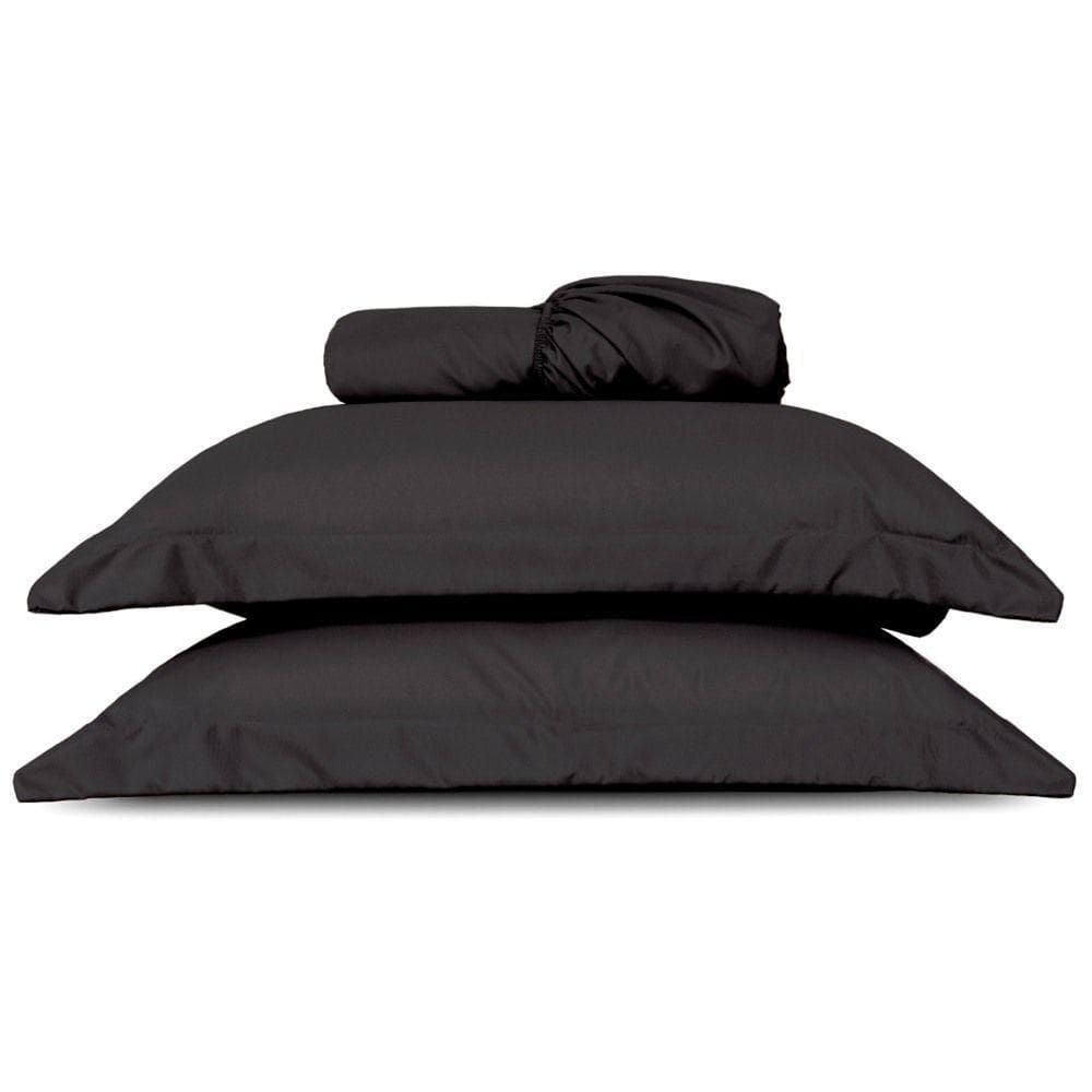 Jogo De Lençol King Slim Percal 200 Fios 3 Peças - Preto