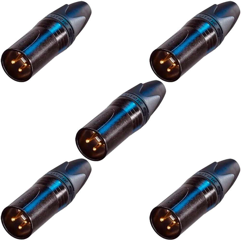 5 Conectores Neutrik Xlr Macho 3 Polos Preto/Dourado Nc3mxx-B