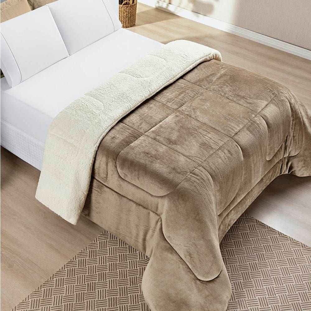 Edredom Queen Coberdrom Dupla Face Sherpa Mantinha Everest Cor Kaqui