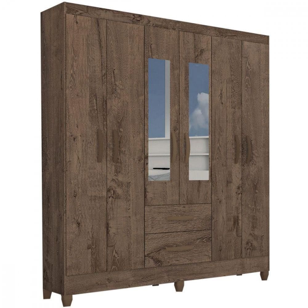 Guarda Roupa Casal Real 6 Portas 2 Gavetas Espelho Atualle Mocaccino Rústico
