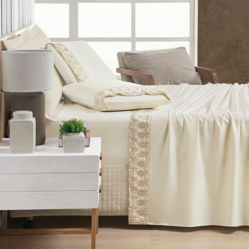 Jogo De Lençol King Supreme Percal 400 Fios Acetinado 4 Peças - Vanilla