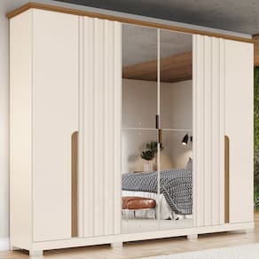 Guarda-Roupa Casal Napoli com Espelho 6 Portas 6 Gavetas Off White/Natural - Henn