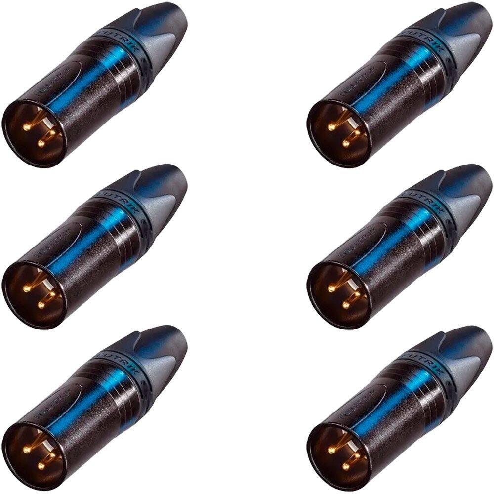 6 Conectores Neutrik Xlr Macho 3 Polos Preto/Dourado Nc3mxx-B