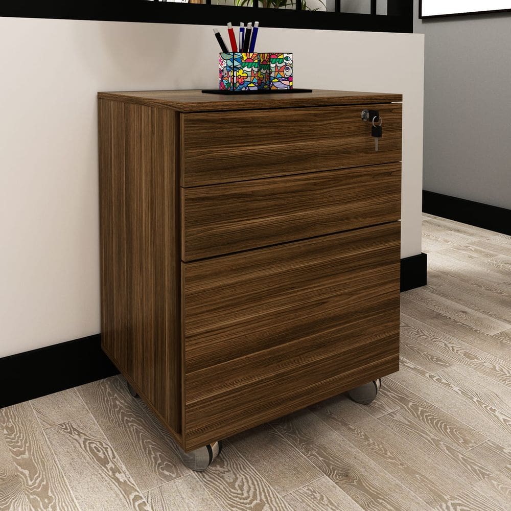 Gaveteiro para Arquivos com Chave 3 Gavetas 64x48cm ME4148 Nogal