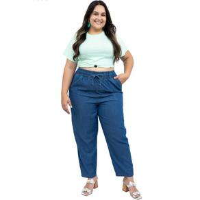 Calça Feminina Jogger Plus Size com Cordão do Mesmo Tecido Sarja